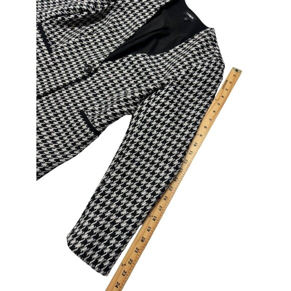 Express Houndstooth Wool Blend Blazer Jacket Black White Academia Womens 12 - Picture 9 of 14